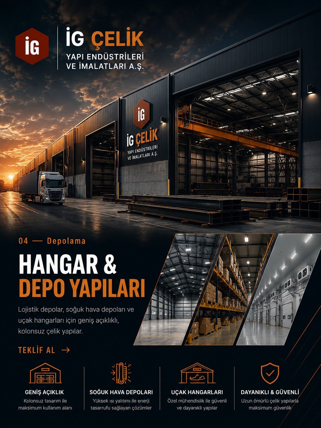 Hangar ve depo yapıları — geniş açıklıklı çelik