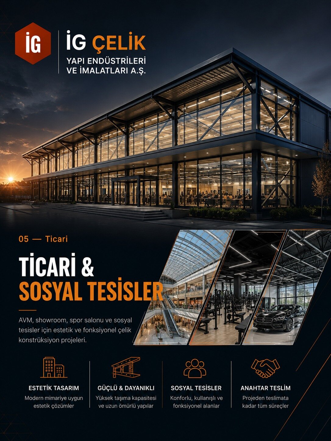Ticari ve sosyal tesisler — çelik konstrüksiyon